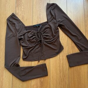 Chocolate Brown Long Sleeve Crop Top